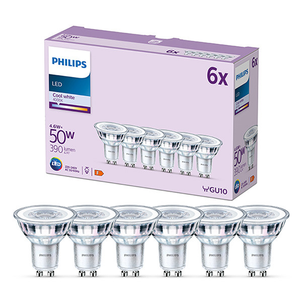 Aanbieding: 6x Philips GU10 LED spot | 4000K | 4.6W (50W) LPH03041 - 1