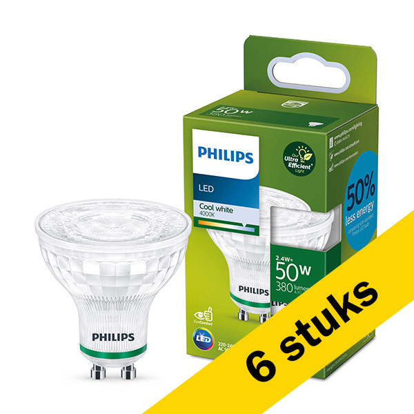 Aanbieding: 6x Philips GU10 LED spot | Ultra Efficient | 4000K | 2.1W (50W) LPH03257 - 1