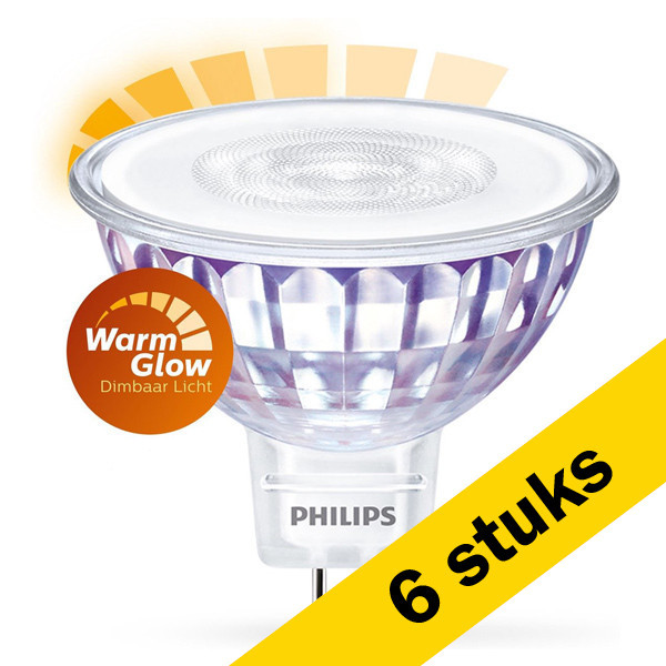 Philips Aanbieding: 6x Philips GU5.3 LED spot | WarmGlow | 2200-2700K | Dimbaar | 5W (35W)  LPH00866 - 1