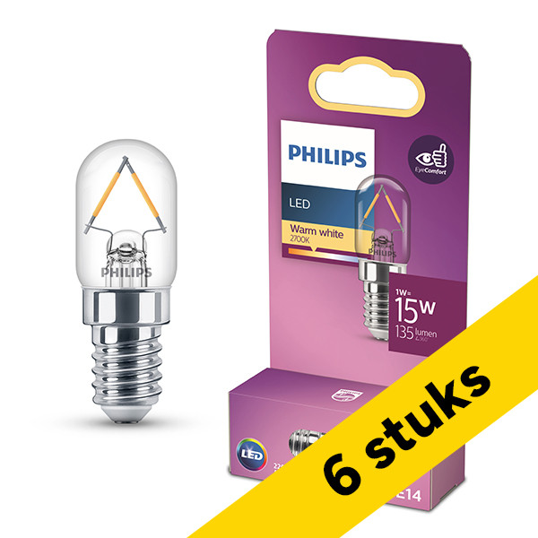 Aanbieding: 6x Philips LED lamp E14 | Buis T20 | Filament | 2700K | 1W (15W) LPH04146 - 1