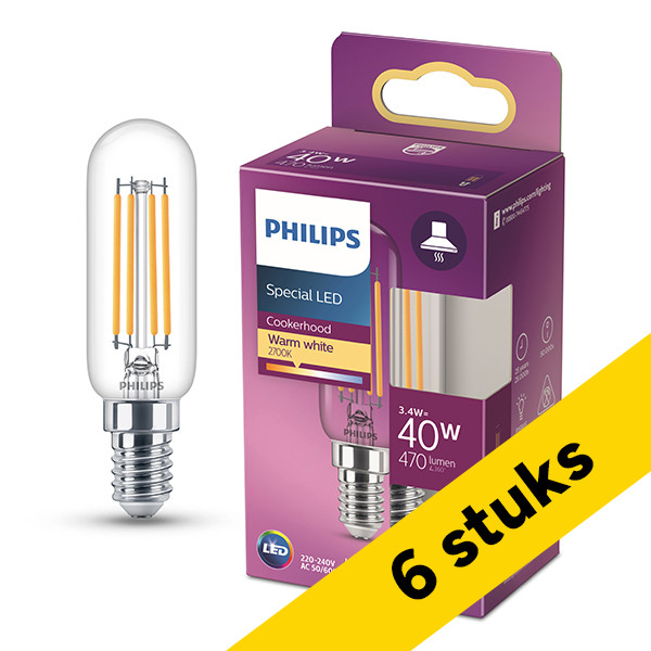 Aanbieding: 6x Philips LED lamp E14 | Buis T25 | Filament | 2700K | 3.4W (40W) LPH04187 - 1