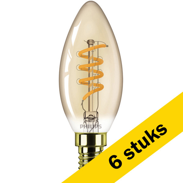 Aanbieding: 6x Philips LED lamp E14 | Kaars B35 | Vintage | Goud | 1800K | Dimbaar | 2.5W (15W) LPH02678 - 1