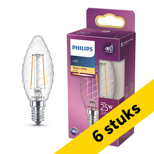 Aanbieding: 6x Philips LED lamp E14 | Kaars ST35 | Filament | Helder | 2700K | 1.9W (25W) LPH04162 - 1