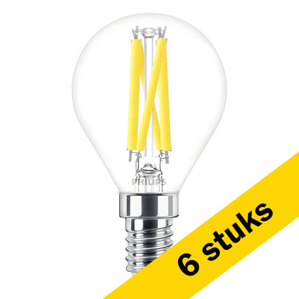 Aanbieding: 6x Philips LED lamp E14 | Kogel P45 | Filament | 2200-2700K | WarmGlow | 5.9W (60W) LPH02554 - 1