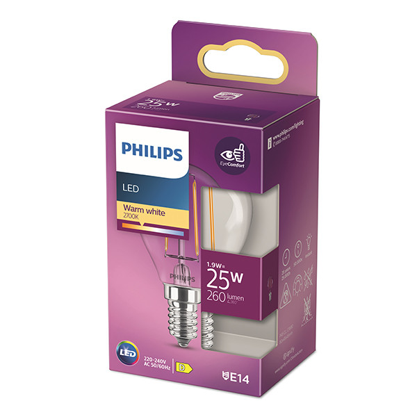 Aanbieding: 6x Philips LED lamp E14 | Kogel P45 | Filament | 2700K | 1.9W (25W) LPH04270 - 3
