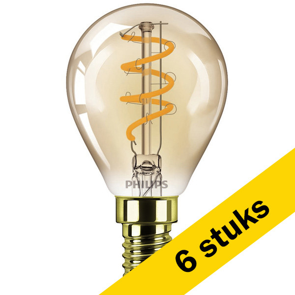 Aanbieding: 6x Philips LED lamp E14 | Kogel P45 | Vintage | Goud | 1800K | Dimbaar | 2.6W (15W) LPH02676 - 1