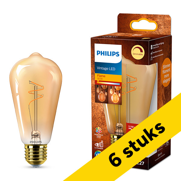 Aanbieding: 6x Philips LED lamp E27 | Edison ST64 | Filament | Goud | 1800K | Dimbaar | 3.1W (25W) LPH04105 - 1