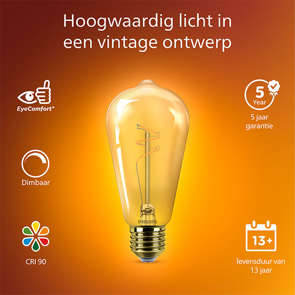 Aanbieding: 6x Philips LED lamp E27 | Edison ST64 | Filament | Goud | 1800K | Dimbaar | 3.1W (25W) LPH04105 - 2