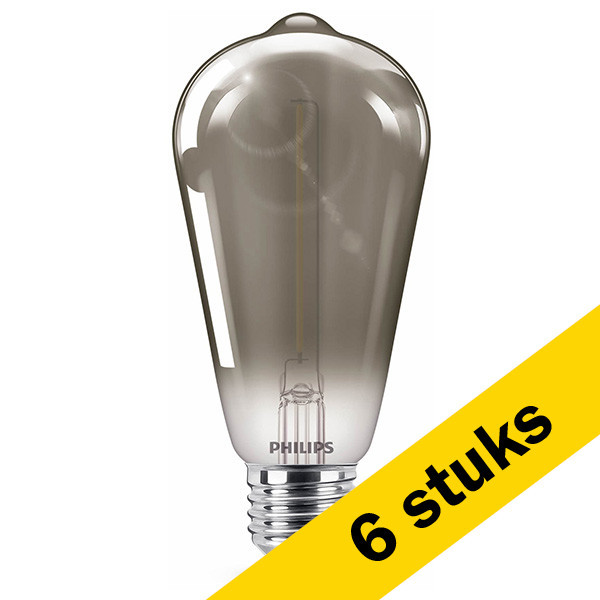 Philips Aanbieding: 6x Philips LED lamp E27 | Edison ST64 | Filament | Smoky | 1800K | 2.3W (15W)  LPH01316 - 1