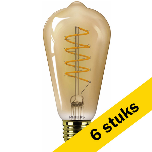 Aanbieding: 6x Philips LED lamp E27 | Edison ST64 | Vintage | Goud | 1800K | Dimbaar | 4W (25W) LPH02670 - 1