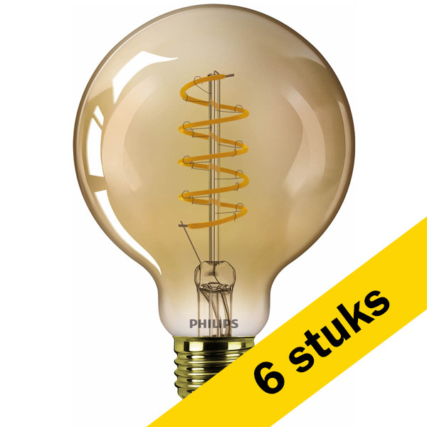 Aanbieding: 6x Philips LED lamp E27 | Globe | Vintage | Goud | 1800K | Dimbaar | 4W (25W) LPH02672 - 1