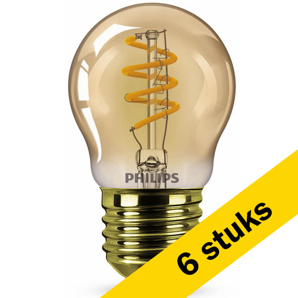Aanbieding: 6x Philips LED lamp E27 | Kogel | Filament | Goud | 1800K | Dimbaar | 2.6W (15W) LPH02674 - 1