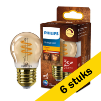 Aanbieding: 6x Philips LED lamp E27 | Kogel P45 | Filament | Goud | 2200K | Dimbaar | 3W (25W) LPH03311