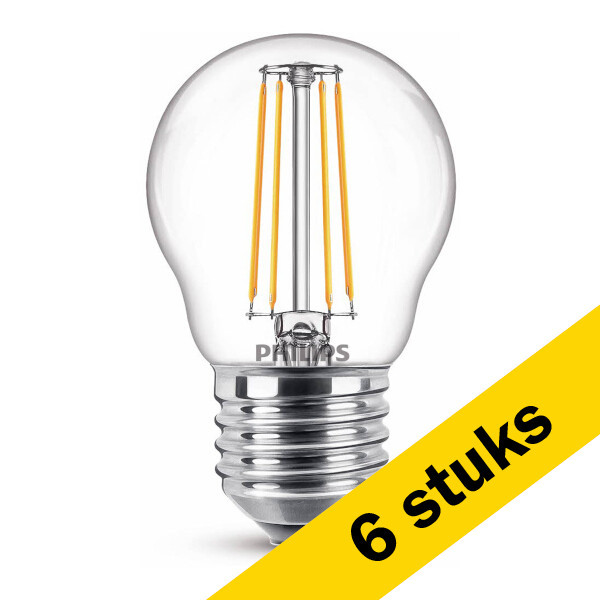 Aanbieding: 6x Philips LED lamp E27 | Kogel P45 | Filament | Helder | 2700K | 4.3W (40W) LPH02373 - 1