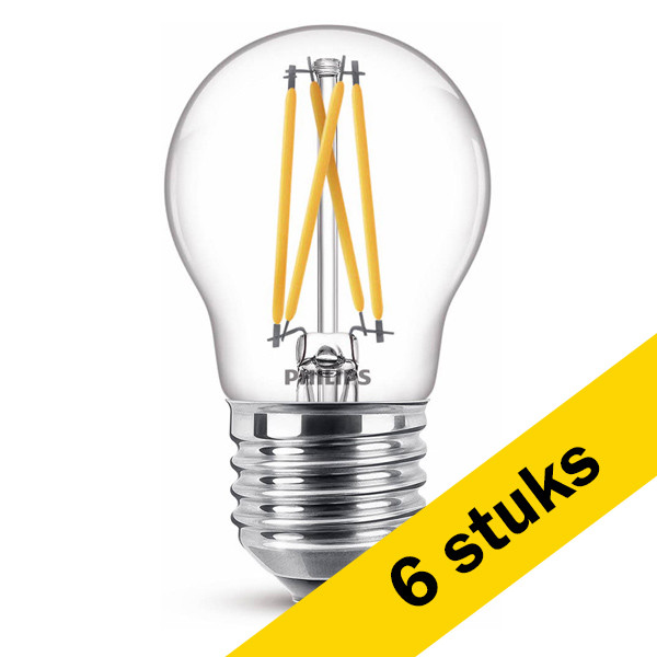 Aanbieding: 6x Philips LED lamp E27 | Kogel P45 | WarmGlow | Filament | 2200-2700K | 3.4W (40W) LPH02546 - 1