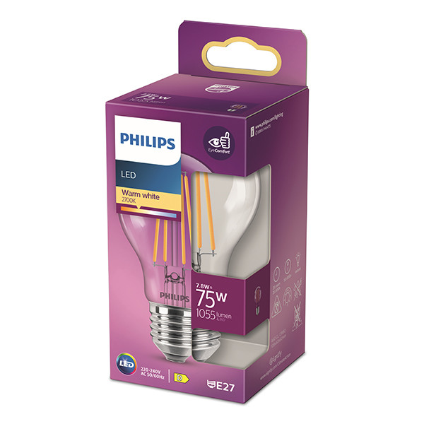 Aanbieding: 6x Philips LED lamp E27 | Peer A60 | Filament | 2700K | 7.8W (75W) LPH04260 - 3