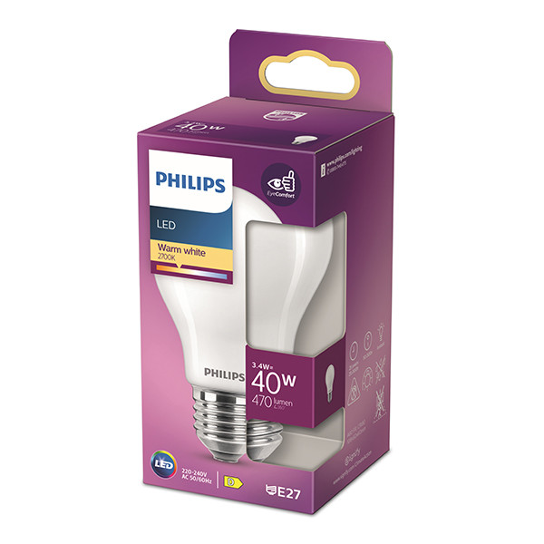 Aanbieding: 6x Philips LED lamp E27 | Peer A60 | Mat | 2700K | 3.4W (40W) LPH04218 - 3