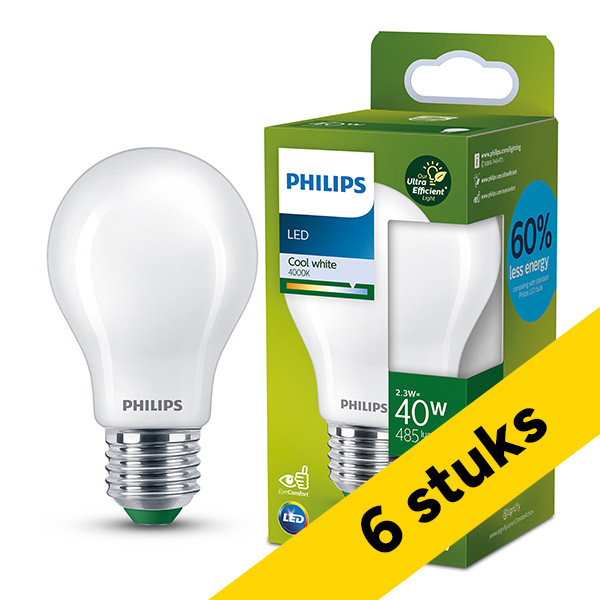 Aanbieding: 6x Philips LED lamp E27 | Peer A60 | Ultra Efficient | Mat | 4000K | 2.3W (40W) LPH04134 - 1