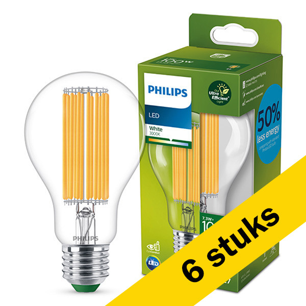 Aanbieding: 6x Philips LED lamp E27 | Peer A67 | Ultra Efficient | Filament | 3000K | 7.3W (100W) LPH02888 - 1