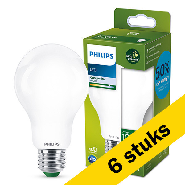 Aanbieding: 6x Philips LED lamp E27 | Peer A67 | Ultra Efficient | Mat | 4000K | 7.3W (100W) LPH02898 - 1