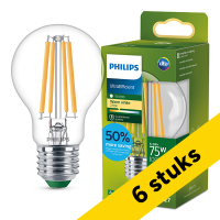 Aanbieding: 6x Philips LED lamp E27 | UltraEfficient | Peer A60 | Filament | 2700K | 5.2W (75W) LPH04093
