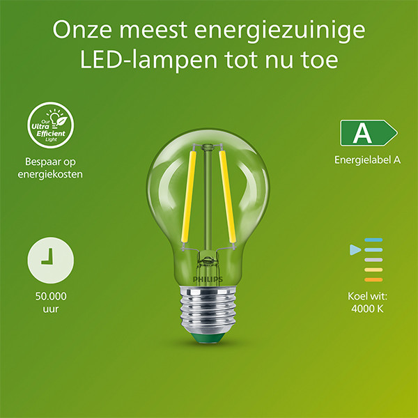 Aanbieding: 6x Philips LED lamp E27 | UltraEfficient | Peer A60 | Filament | 4000K | 2.3W (40W) LPH04091 - 2