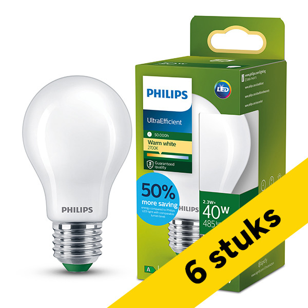 Aanbieding: 6x Philips LED lamp E27 | UltraEfficient | Peer A60 | Mat | 2700K | 2.3W (40W) LPH04132 - 1