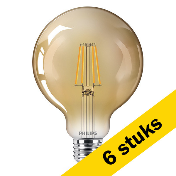 Philips Aanbieding: 6x Philips LED lamp E27 | Vintage Globe G93 | Goud | 4W (35W)  LPH01296 - 1