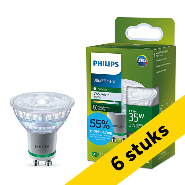 Aanbieding: 6x Philips LED lamp GU10 | Ultra Efficient | Helder | 4000K | 1.2W (35W) LPH04126 - 1