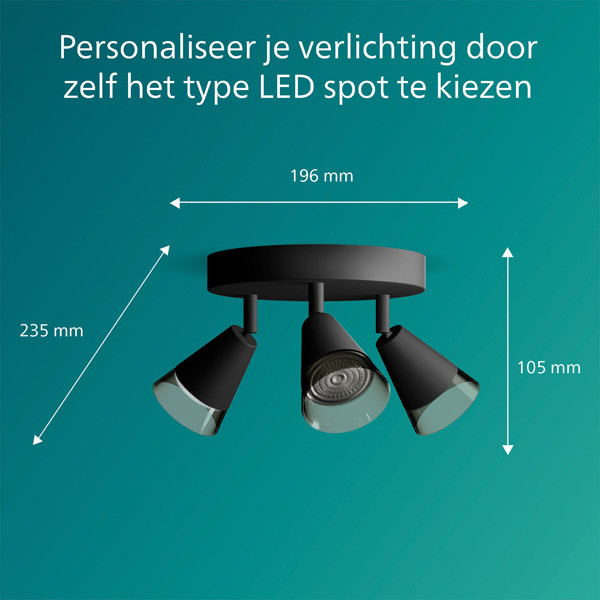 Philips Cleft plafondspot | 3x GU10 | Ronde basisplaat | Rookglas  LPH03769 - 2