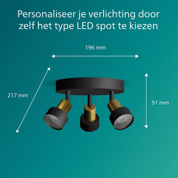 Philips Conduit plafondspot | 4x GU10 | Ronde basisplaat | Zwart/Goud  LPH03764 - 2