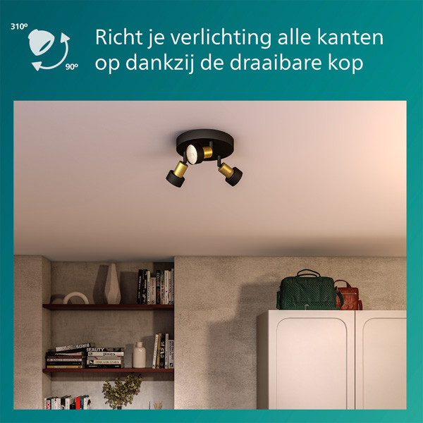 Philips Conduit plafondspot | 4x GU10 | Ronde basisplaat | Zwart/Goud  LPH03764 - 6