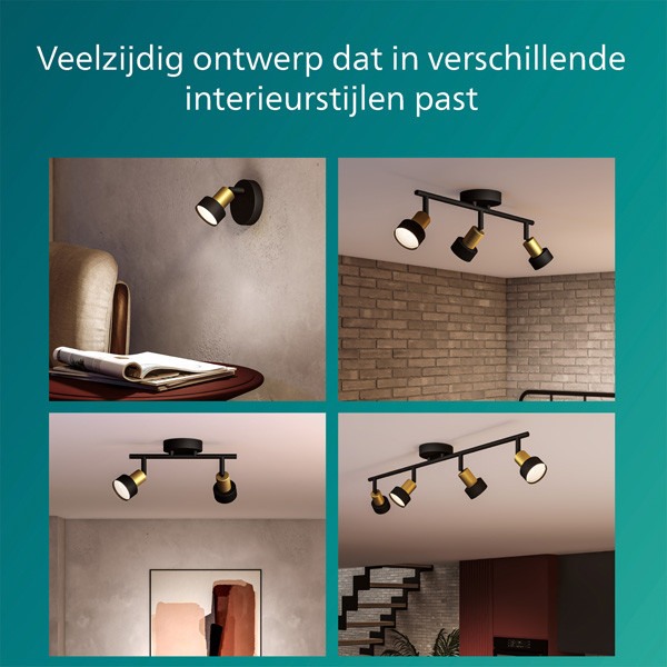 Philips Conduit plafondspot | 4x GU10 | Ronde basisplaat | Zwart/Goud  LPH03764 - 7