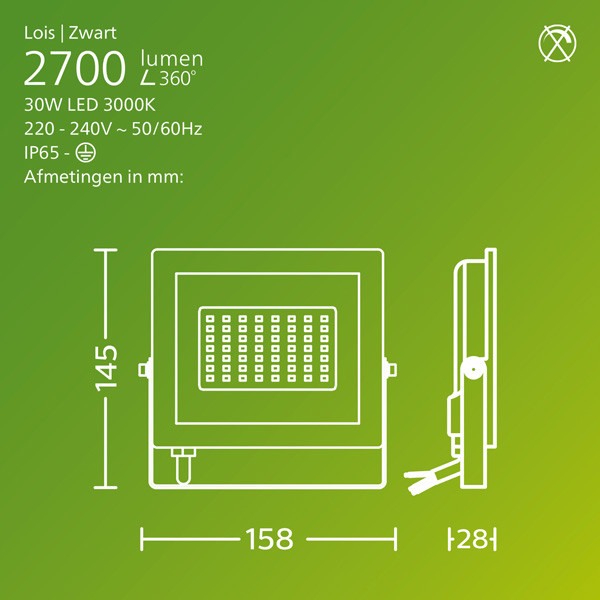 Philips Floodlight | Lois | 3000K | 3200 lumen | IP65 | 30W LPH04830 - 3