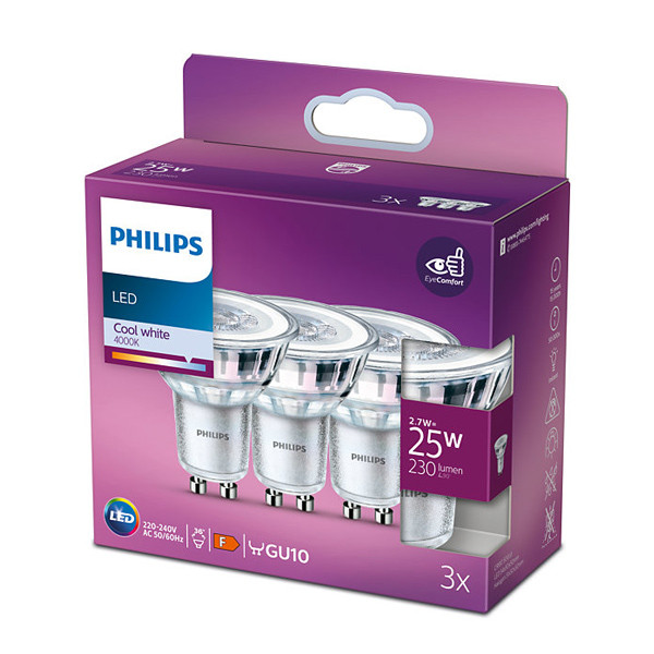 Philips GU10 LED spot | 4000K | 2.7W (25W) | 3 stuks  LPH02606 - 1