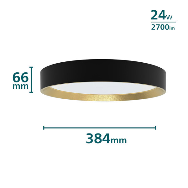 Philips Hanno plafondlamp | Ultra Efficient | SceneSwitch | 2700K | Ø 38.4 cm | Zwart/Goud | 24W  LPH03744 - 2