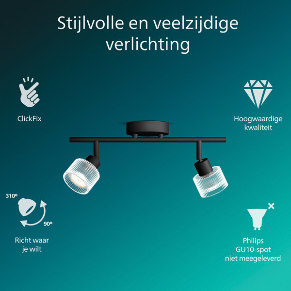Philips Horen Led Opbouwspot | 2 spots | Zwart | GU10 fitting LPH05069 - 2