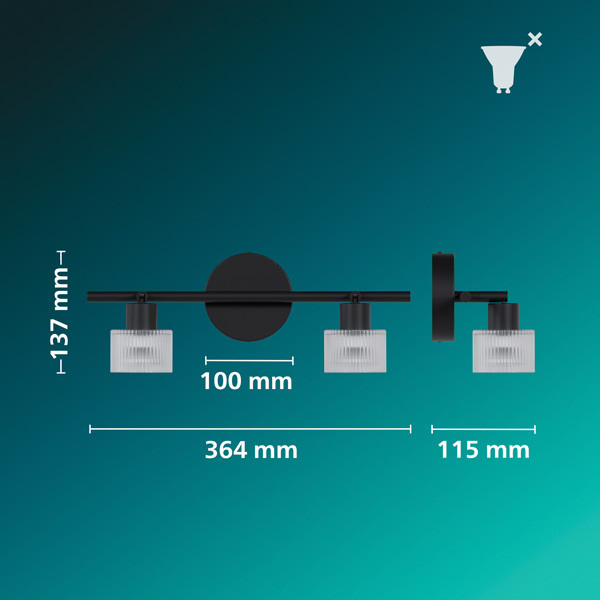 Philips Horen Led Opbouwspot | 2 spots | Zwart | GU10 fitting LPH05069 - 9