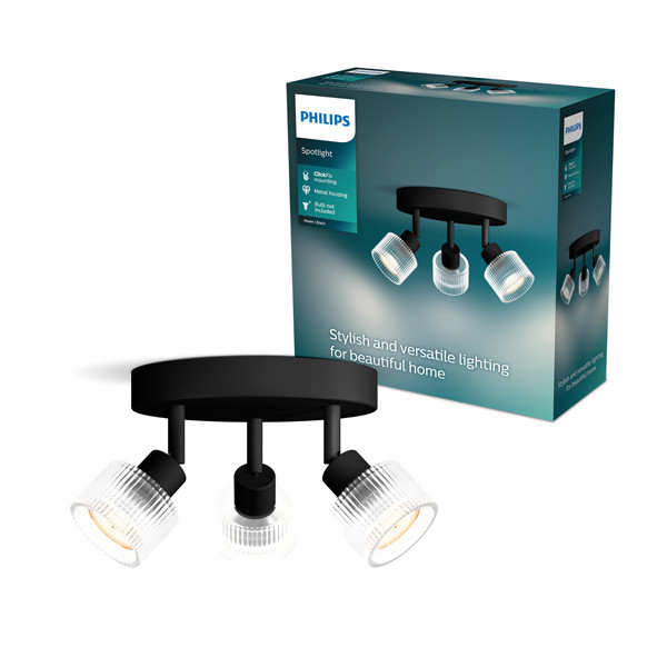 Philips Horen Led Opbouwspot | 3 spots | Ronde basisplaat | Zwart | GU10 fitting LPH05071 - 1