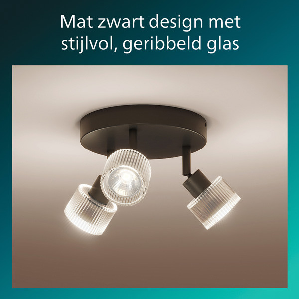 Philips Horen Led Opbouwspot | 3 spots | Ronde basisplaat | Zwart | GU10 fitting LPH05071 - 3