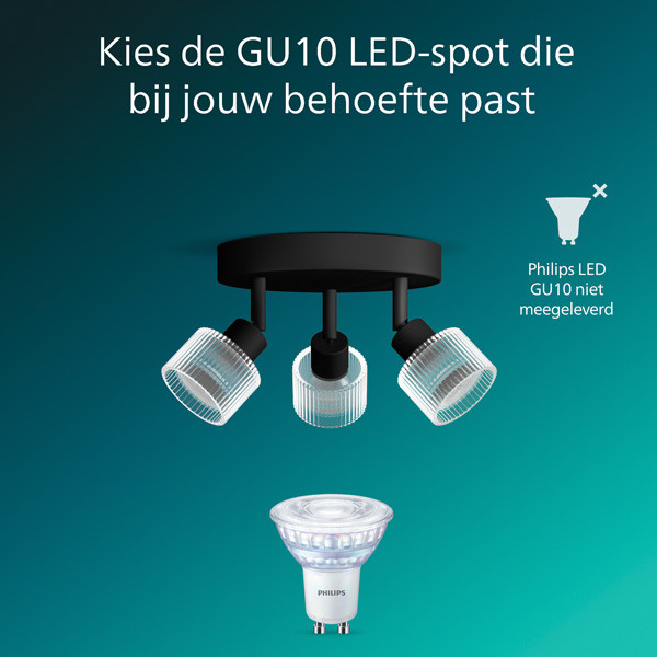 Philips Horen Led Opbouwspot | 3 spots | Ronde basisplaat | Zwart | GU10 fitting LPH05071 - 6