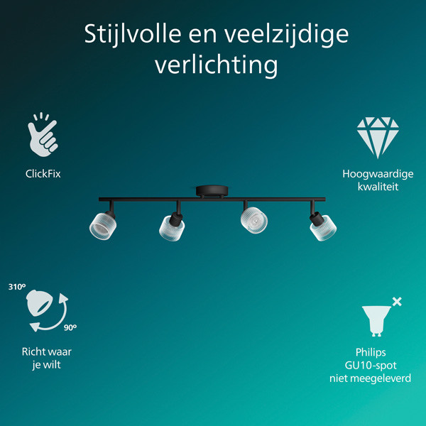 Philips Horen Led Opbouwspot | 4 spots | Zwart | GU10 fitting LPH05072 - 2