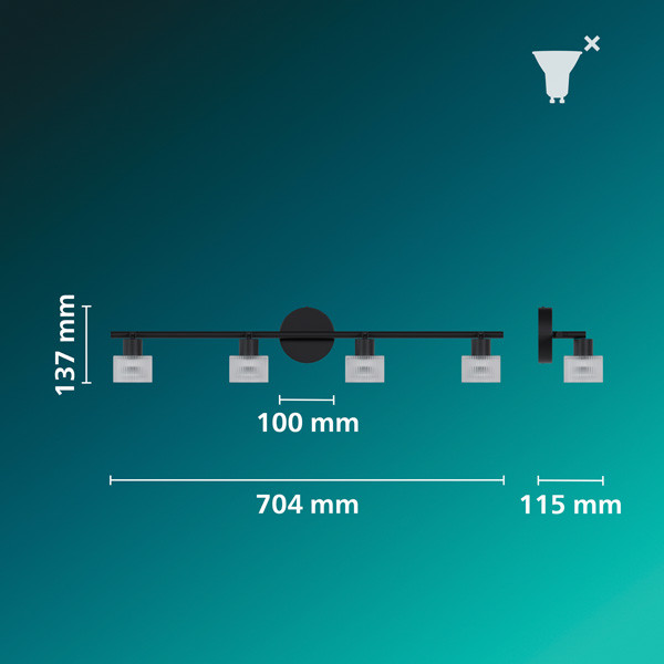 Philips Horen Led Opbouwspot | 4 spots | Zwart | GU10 fitting LPH05072 - 9