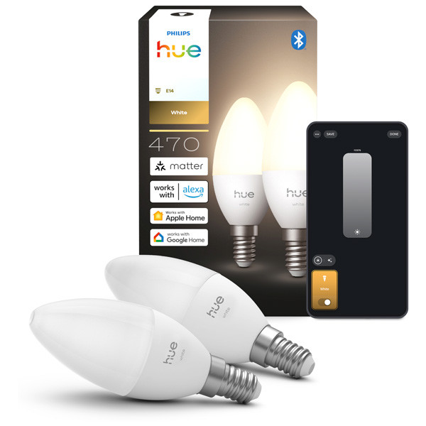 Aanbieding: 2x Philips Hue Slimme E14 led lamp | Kaars C39 | White | 2700K | Zigbee | 3.9W LPH05059 - 1
