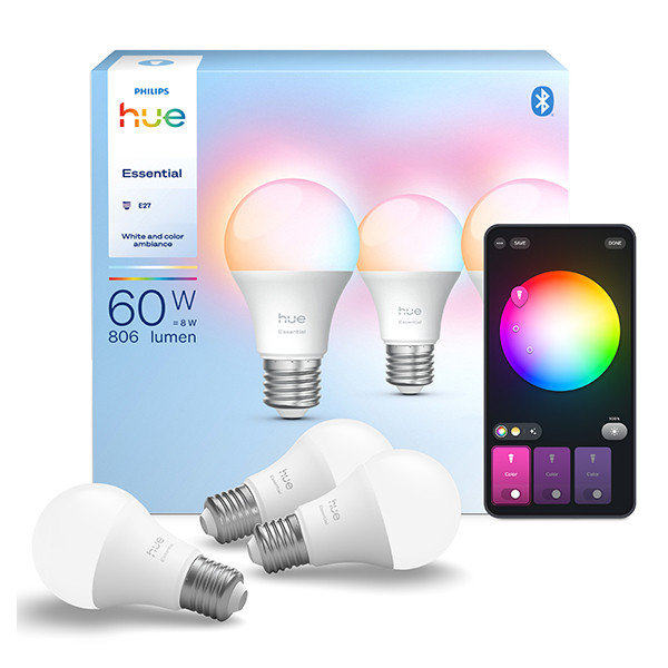 Philips Hue Essential Smart lamp E27 | Peer A60 | Mat | White & Color Ambiance | Zigbee | 3 stuks LPH04291 - 1
