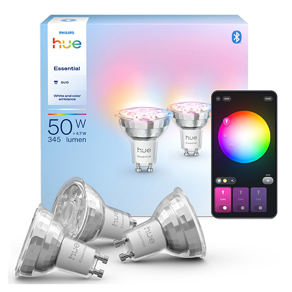 Philips Hue Essential Smart lamp GU10 | White & Color Ambiance | Zigbee | 3 stuks LPH04292 - 1