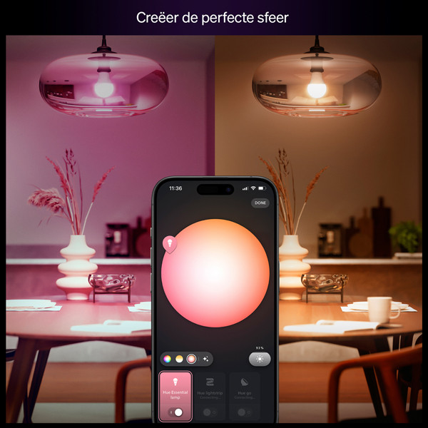 Philips Hue Essential Starterkit E27 | Peer A60 | RGB + 2200-6500K | 2 lampen, 1 bridge LPH04574 - 3