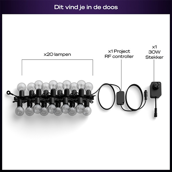 Philips Hue Festavia lichtsnoer koppelbaar 14 meter startset | White & Color Ambiance | 20 lampjes | IP65 | Zwart LPH04287 - 10