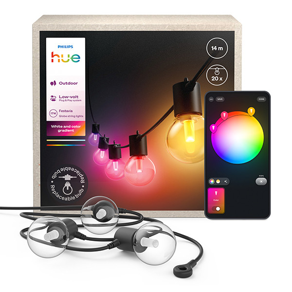 Philips Hue Festavia lichtsnoer koppelbaar 14 meter startset | White & Color Ambiance | 20 lampjes | IP65 | Zwart LPH04287 - 1