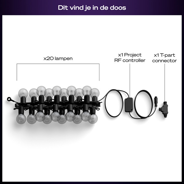 Philips Hue Festavia lichtsnoer koppelbaar 14 meter uitbreiding | White & Color Ambiance | 20 lampjes | IP65 | Zwart LPH04600 - 10